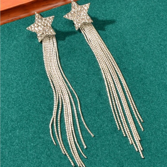 ❌RESERVED❌ Long Silver-Tone Sparkly Star Earrings BRAND NEW - Picture 7 of 7